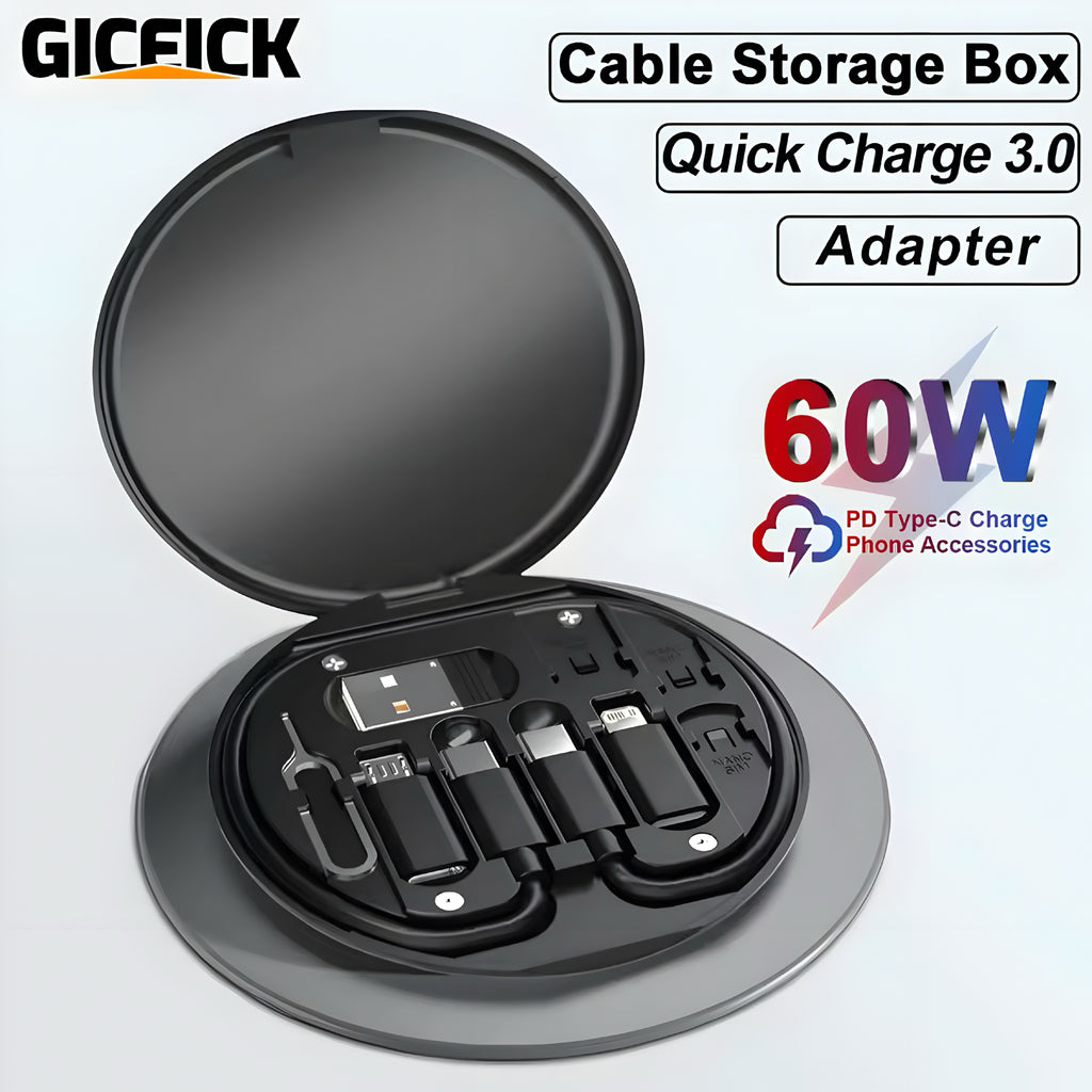 PD 60W Multifunktionell Laddkabelsats – Snabb, Kompakt & Organiserad