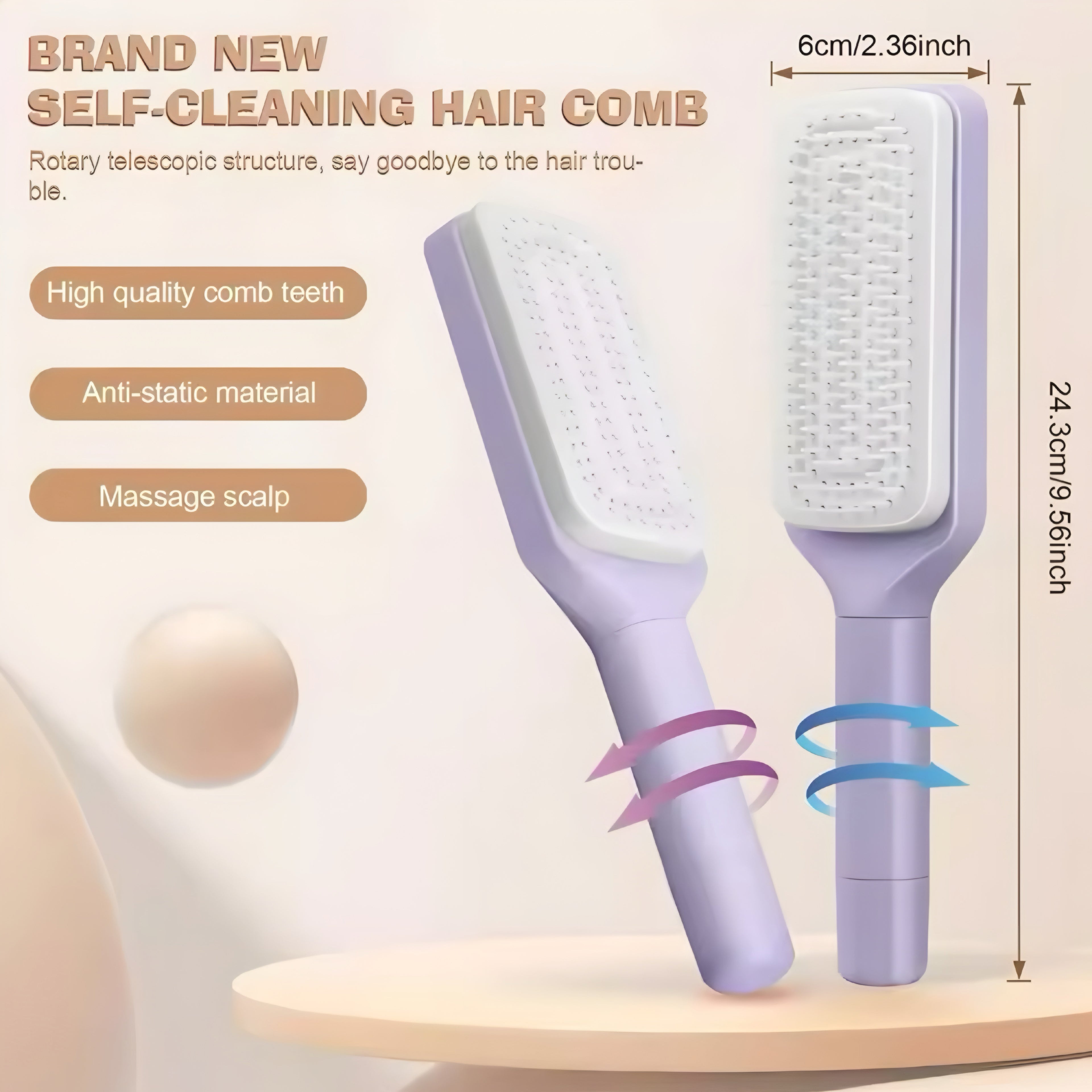 Självrengörande Roterande Hårborste